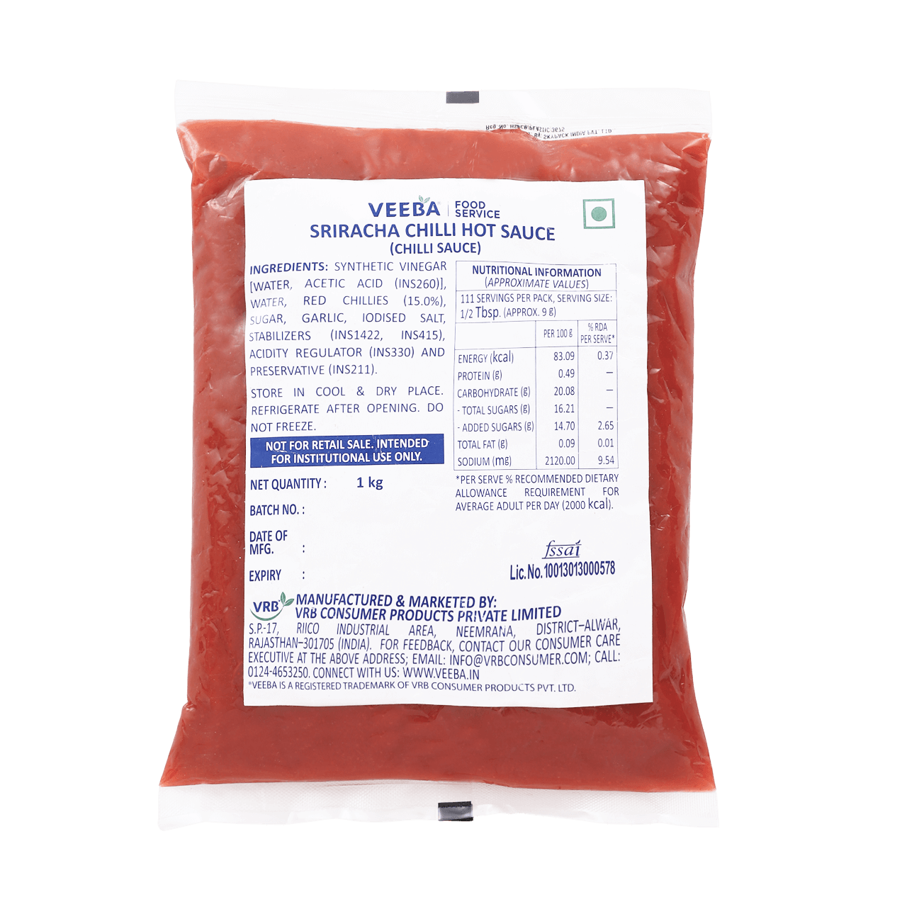Veeba - Sriracha Chilli Hot Sauce - 1 KG