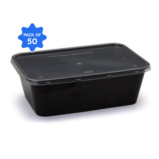 Khushi - Black Rectangle Container with Lid, 500 ml (Pack of 50)